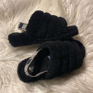 Ugg Fluff Yeah Genuine black Slingback Sandal